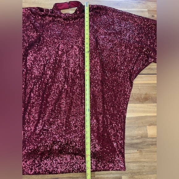Trina Turk Mock Neck Open Back Dolman Sleeve Sequin Cocktail Party Red Dress Med - Picture 10 of 13